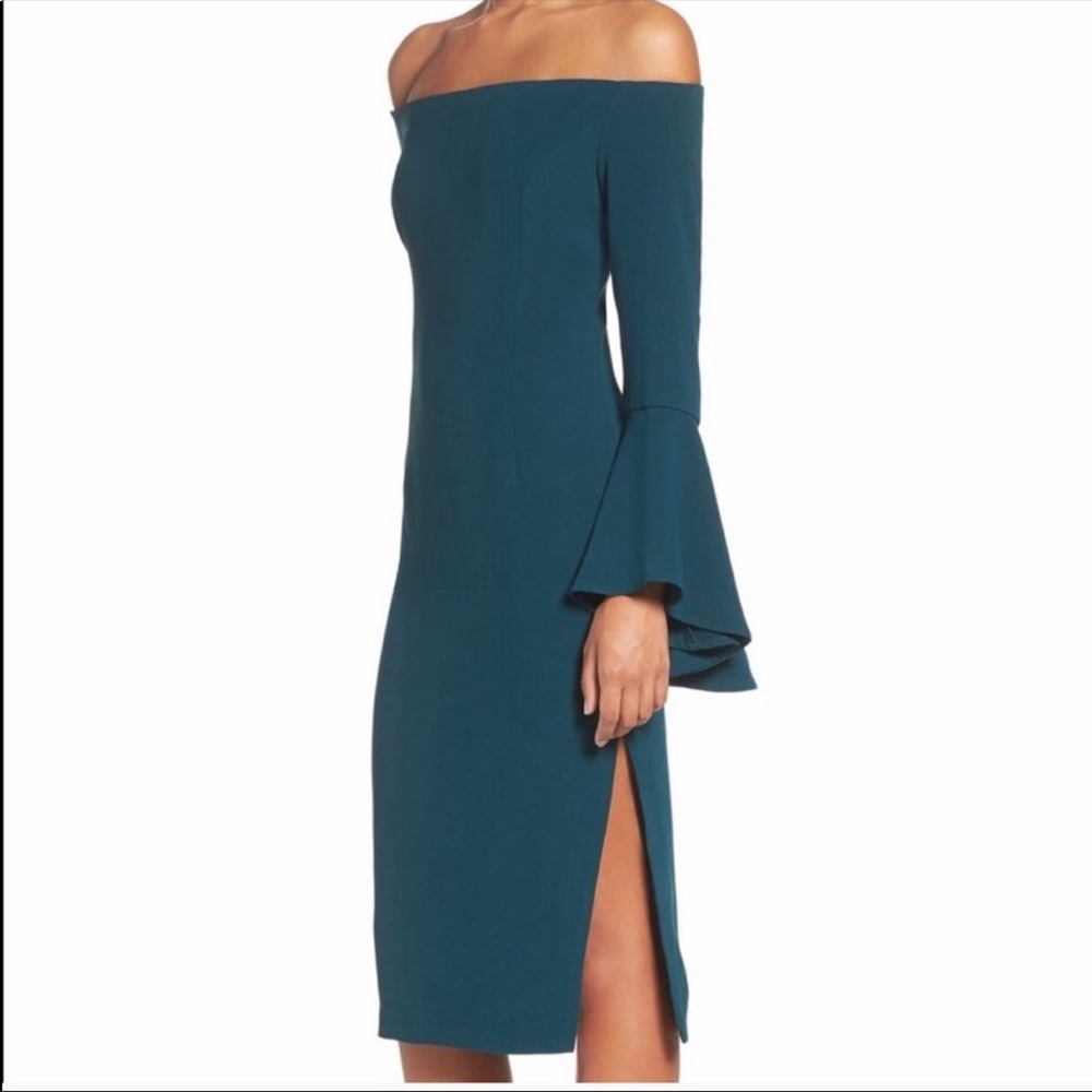 Bardot Teal Off-Shoulder Midi Dress
